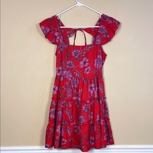 NWT Band of the Free Women’s Boho Floral Print Red White Tiered Mini Dress